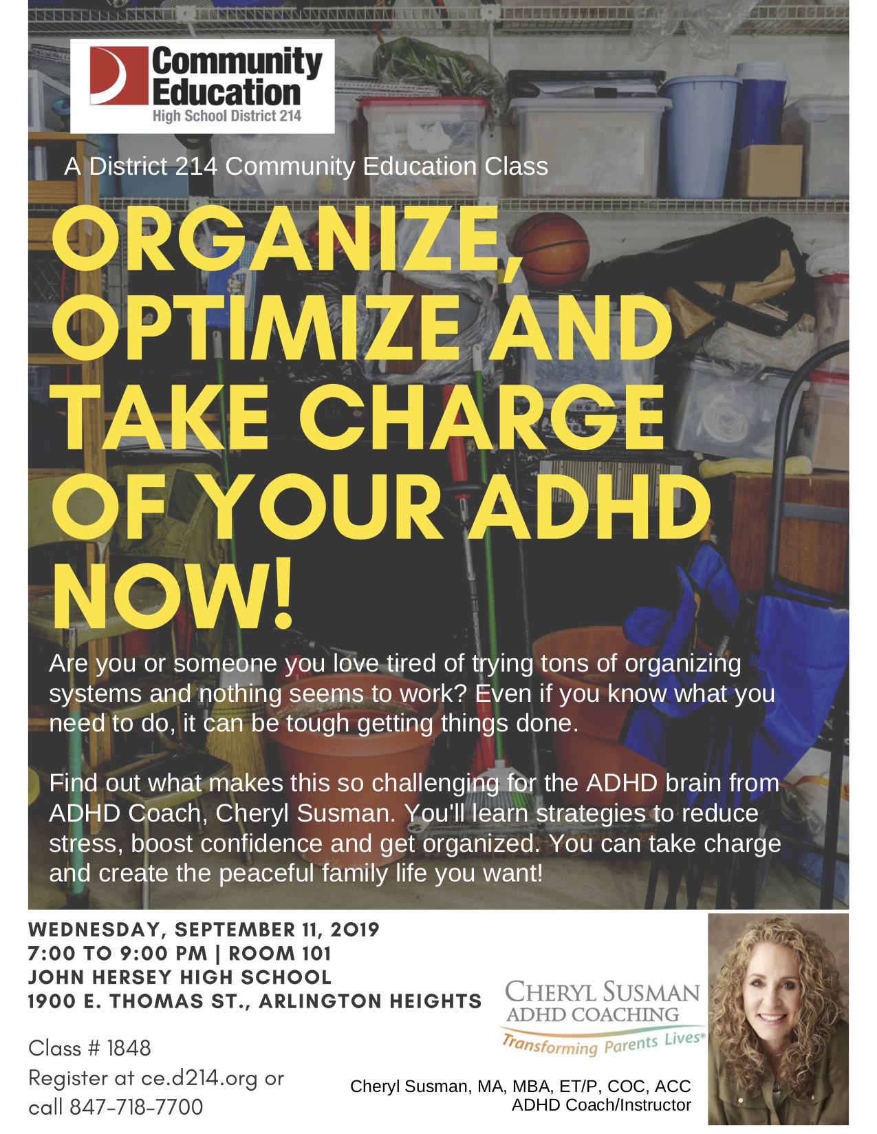 ADHD and Organizing Flyer with Cluttered Garage